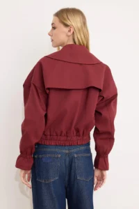 TRENDYOLMİLLA Burgundy Oversized Pattern Pocket Detail Bomber Jacket Jacket Coat - Image 4