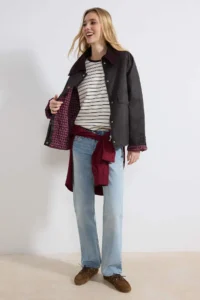 TRENDYOLMİLLA Brown Regular Pattern Patterned Lined Coat - Image 2