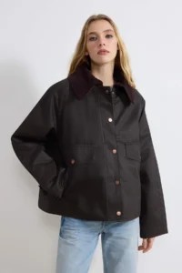 TRENDYOLMİLLA Brown Regular Pattern Patterned Lined Coat - Image 3