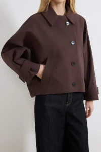 TRENDYOLMİLLA Brown Patterned Lined Soft Touch Oversized Short Coat - Image 3