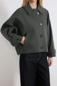 TRENDYOLMİLLA Khaki Patterned Lined Soft Touch Oversized Short Coat - Image 3