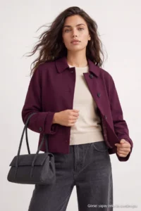 TRENDYOLMİLLA Plum Patterned Lined Soft Touch Oversized Short Coat