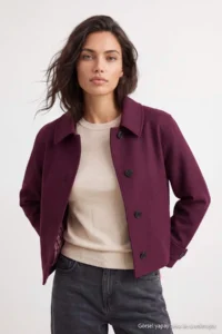 TRENDYOLMİLLA Plum Patterned Lined Soft Touch Oversized Short Coat - Image 3