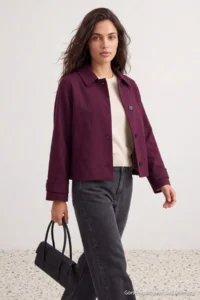 TRENDYOLMİLLA Plum Patterned Lined Soft Touch Oversized Short Coat - Image 4