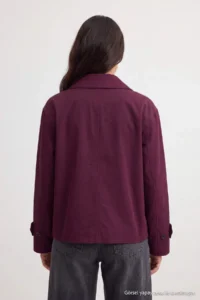 TRENDYOLMİLLA Plum Patterned Lined Soft Touch Oversized Short Coat - Image 5