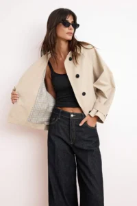 TRENDYOLMİLLA Stone Patterned Lined Soft Touch Oversized Short Coat
