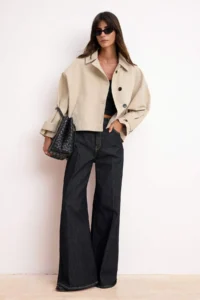 TRENDYOLMİLLA Stone Patterned Lined Soft Touch Oversized Short Coat - Image 2