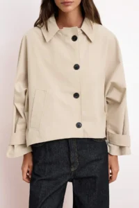 TRENDYOLMİLLA Stone Patterned Lined Soft Touch Oversized Short Coat - Image 4