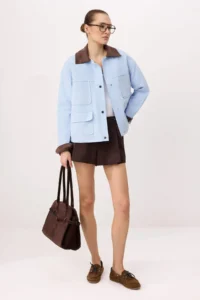 TRENDYOLMİLLA BLUE Velvet Collar Regular Pattern Quilted Coat