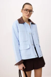 TRENDYOLMİLLA BLUE Velvet Collar Regular Pattern Quilted Coat - Image 2