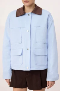 TRENDYOLMİLLA BLUE Velvet Collar Regular Pattern Quilted Coat - Image 3