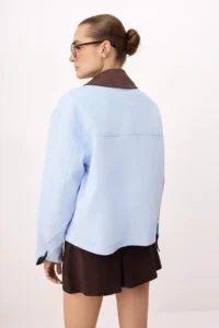 TRENDYOLMİLLA BLUE Velvet Collar Regular Pattern Quilted Coat - Image 4