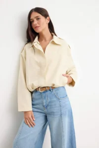 TRENDYOLMİLLA Beige Shirt Collar Oversized Bomber Jacket Coat - Image 2