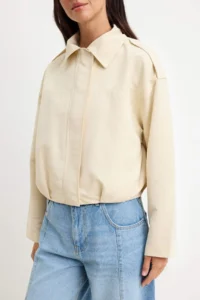 TRENDYOLMİLLA Beige Shirt Collar Oversized Bomber Jacket Coat - Image 3