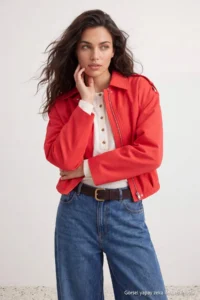 TRENDYOLMİLLA Red Shirt Collar Oversized Bomber Jacket Coat - Image 3