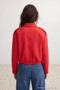 TRENDYOLMİLLA Red Shirt Collar Oversized Bomber Jacket Coat - Image 4