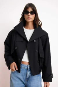 TRENDYOLMİLLA Black Oversized Pattern padded Thin Coat - Image 2
