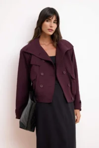 TRENDYOLMİLLA Burgundy Oversized Pattern padded Thin Coat - Image 2
