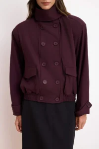 TRENDYOLMİLLA Burgundy Oversized Pattern padded Thin Coat - Image 3