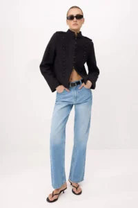 TRENDYOLMİLLA Black Fitted Pattern Napolyon Bowl Coat - Image 2
