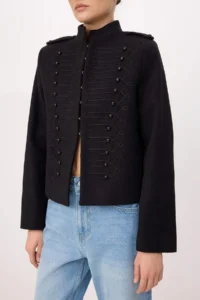 TRENDYOLMİLLA Black Fitted Pattern Napolyon Bowl Coat - Image 3