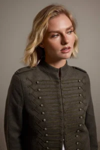TRENDYOLMİLLA Khaki Fitted Pattern Napolyon Bowl Coat - Image 2