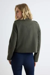 TRENDYOLMİLLA Khaki Fitted Pattern Napolyon Bowl Coat - Image 5