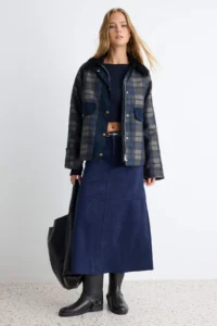 TRENDYOLMİLLA NAVY BLUE Plaid Regular Pattern Coat - Image 3