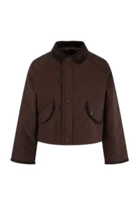 TRENDYOLMİLLA Brown Quilted Velvet Collar Regular Coat - Image 5