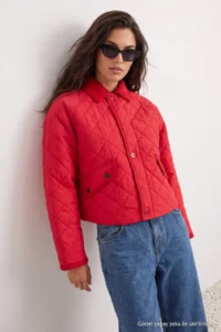 TRENDYOLMİLLA Red Quilted Velvet Collar Regular Coat