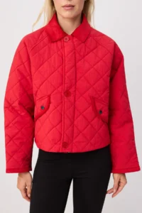 TRENDYOLMİLLA Red Quilted Velvet Collar Regular Coat - Image 7
