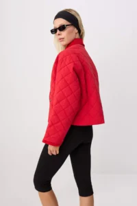 TRENDYOLMİLLA Red Quilted Velvet Collar Regular Coat - Image 8