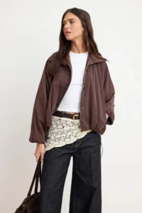 TRENDYOLMİLLA Brown Regular Bomber Jacket Coat - Image 2