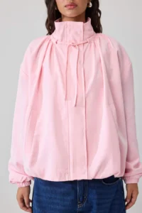 TRENDYOLMİLLA PINK Oversized Stand Collar linen look Bomber Jacket Coat - Image 3