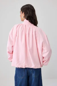 TRENDYOLMİLLA PINK Oversized Stand Collar linen look Bomber Jacket Coat - Image 4