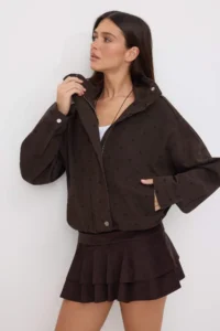 TRENDYOLMİLLA Brown Polka Dot Cotton Oversized Coat