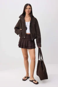TRENDYOLMİLLA Brown Polka Dot Cotton Oversized Coat - Image 2