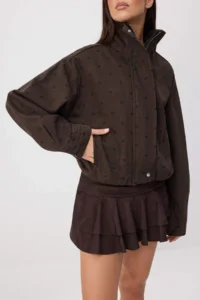 TRENDYOLMİLLA Brown Polka Dot Cotton Oversized Coat - Image 3