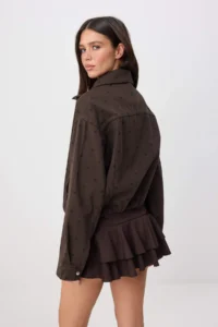 TRENDYOLMİLLA Brown Polka Dot Cotton Oversized Coat - Image 4