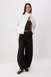 TRENDYOLMİLLA Ecru Brown Polka Dot Cotton Oversized Coat