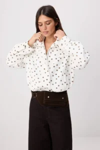 TRENDYOLMİLLA Ecru Brown Polka Dot Cotton Oversized Coat - Image 2