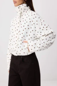 TRENDYOLMİLLA Ecru Brown Polka Dot Cotton Oversized Coat - Image 3