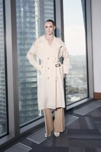 TRENDYOLMİLLA Limited Edition Ecru Knitwear Collar Detailed Soft textured Overize Double breasted LONG Trench Coat