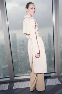 TRENDYOLMİLLA Limited Edition Ecru Knitwear Collar Detailed Soft textured Overize Double breasted LONG Trench Coat - Image 3