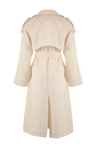 TRENDYOLMİLLA Limited Edition Ecru Knitwear Collar Detailed Soft textured Overize Double breasted LONG Trench Coat - Image 5