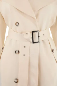 TRENDYOLMİLLA Limited Edition Ecru Knitwear Collar Detailed Soft textured Overize Double breasted LONG Trench Coat - Image 6