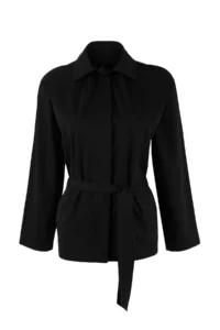 TRENDYOLMİLLA Black Oversized Belted Short Trench Coat - Image 7