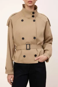 TRENDYOLMİLLA Beige Regular High Neck Arched Short Trench Coat - Image 4