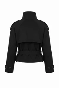 TRENDYOLMİLLA Wardrobe Essentials Black Regular Fit High Neck Arched Double breasted Gabardine Short Trench Coat - Image 7