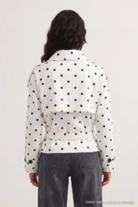 TRENDYOLMİLLA Multicolored Polka Dot Regular High Neck Arched Gabardine Short Trench Coat - Image 4